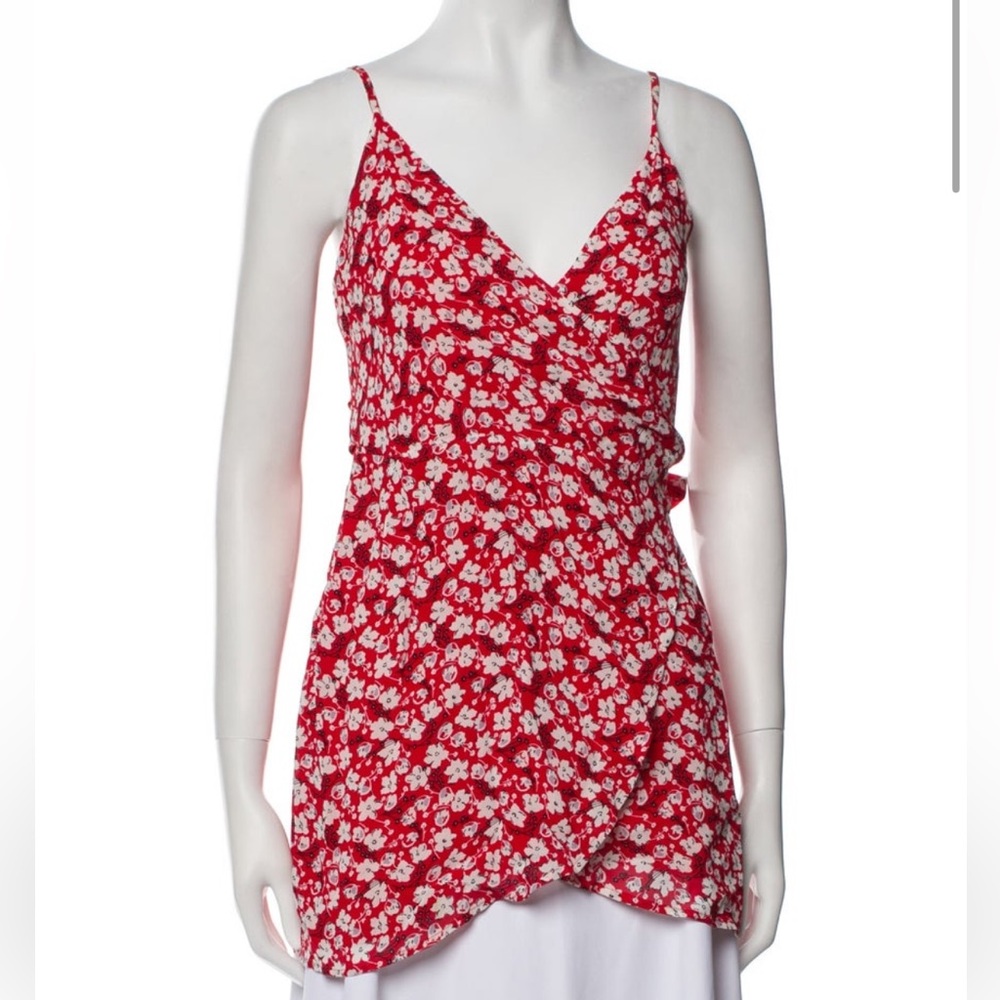 Reformation Floral V-Neck Tank Top XS | Red Floral Wrap Style - Picture 2 of 4